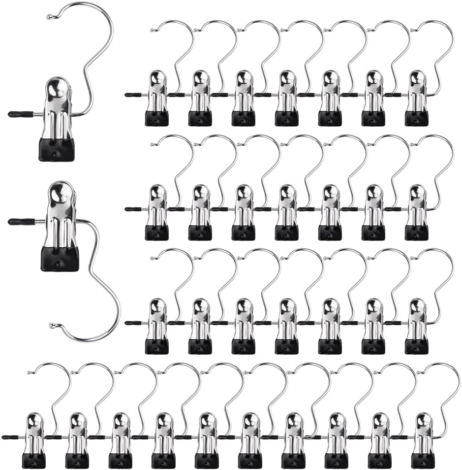 30Pcs Boot Hangers for Closet, HDUSRYO Hanging Clips Clothes Pins, Portable Laundry Hooks with Clips, Hanger Clips Boot Hanging Hold Clip, Multifunctional Hangers Single Clips for Travel Hat