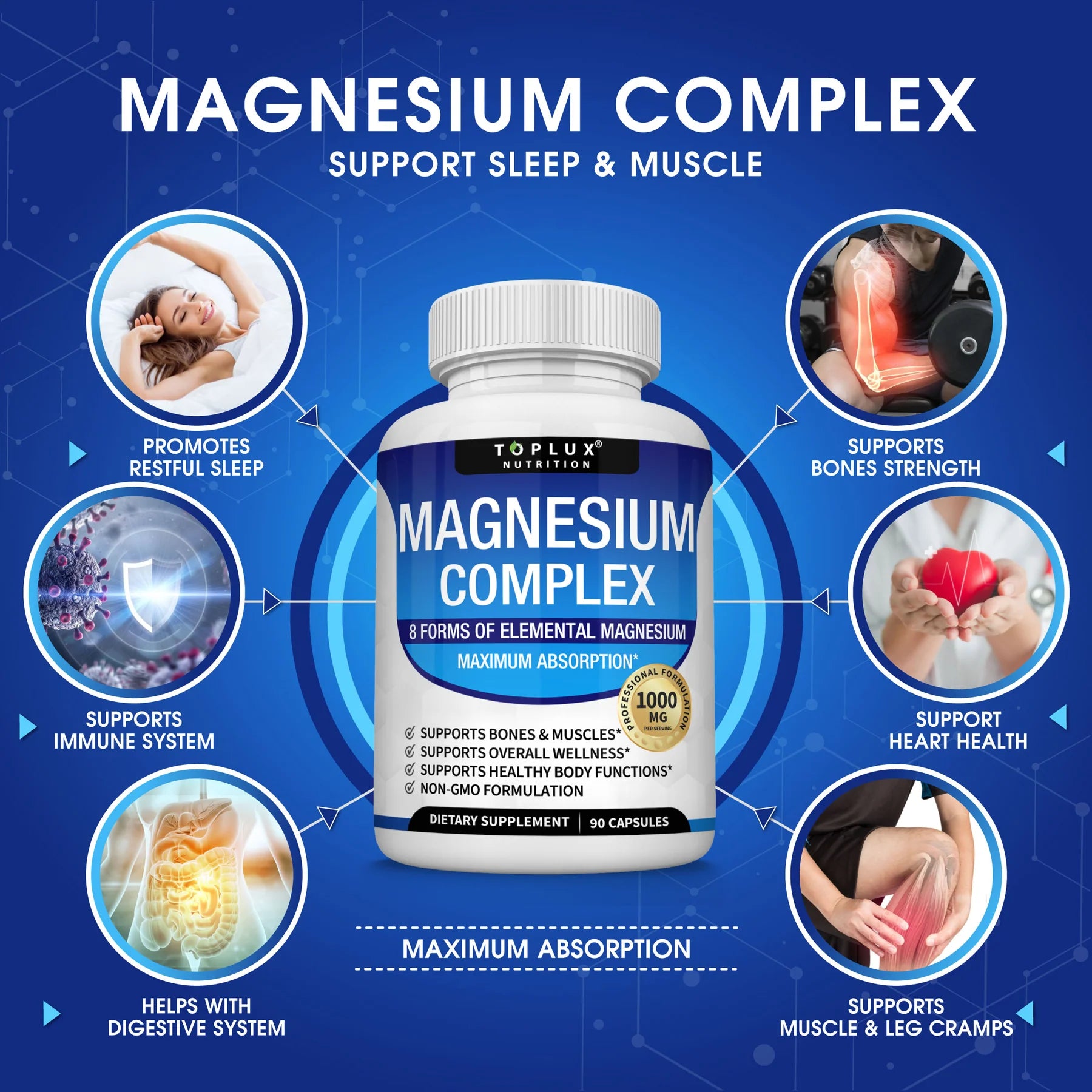 Toplux Magnesium Complex 8 Essential Magnesium Supplement 1000mg